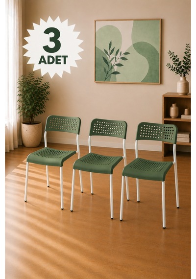 Mira Yeşil/beyaz Sandalye Plastik Gövdeli Metal Ayaklı, Mutfak Sandalyesi, Çalışma, Bahçe, Yemek Oda Yeşil/beyaz- 3 Adet