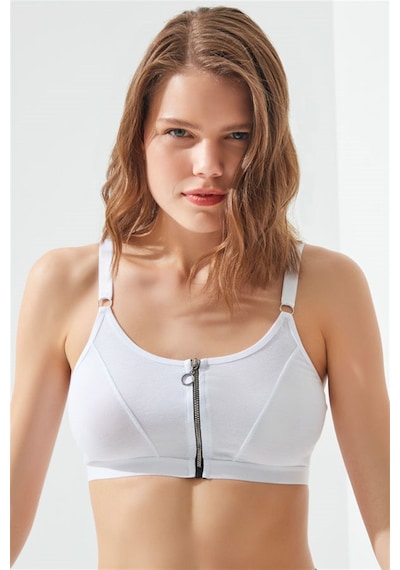 Cottonhill Beyaz Pamuklu Ayarlanabilir Askılı Fermuarlı Bralet Büstiyer Beyaz