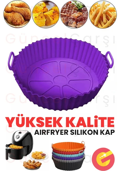 Güncelçarşı Yüksek Kallite Büyük Boy Xl Airfryer Silikon Pişirme Kabı Bpa Içermez Airfryer Silikon Pişirme Kağıdı, Yapışmaz Kolay Temizlenir, Air Fryer Kalıbı Mor