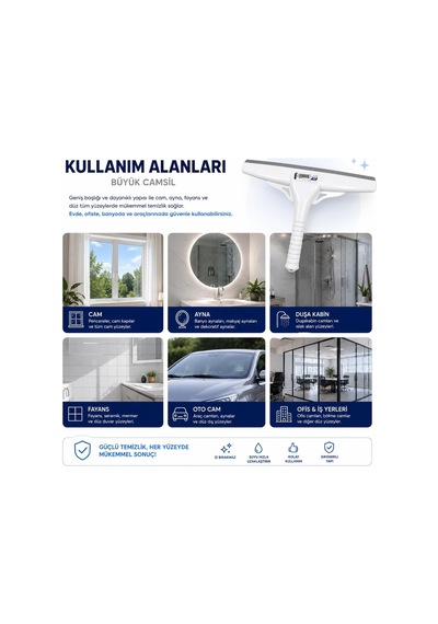 Büyük Cam Sil 33 Cm Profesyonel Silikon Cam Çekçek, Ayna, Duşakabin, Fayans Ve Araç Camı İçin İz Bırakmayan Cam Temizleme Aparatı Çekpas, Mop, Camsil, Çek Pas, Gri Diğer
