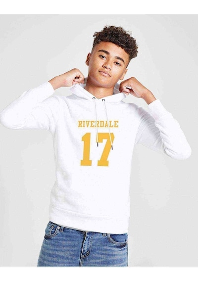 Tshirthane Riverdale 17 Baskılı Unisex Çocuk Kapüşonlu Beyaz Sweatshirt