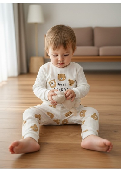 Aden Kids Raporlu Kumaş Desenli Çocuk Pijama Takımı Kahve