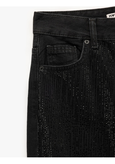 Koton Yüksek Bel Taş Detaylı Düz Paça Jean Pantolon - Straight Fit Jean Siyah 6wal40020md Siyah Koton Yüksek Bel Taş Detaylı Düz Paça Jean Pantolon - Straight Fit Jean Siyah 6wal40020md Siyah