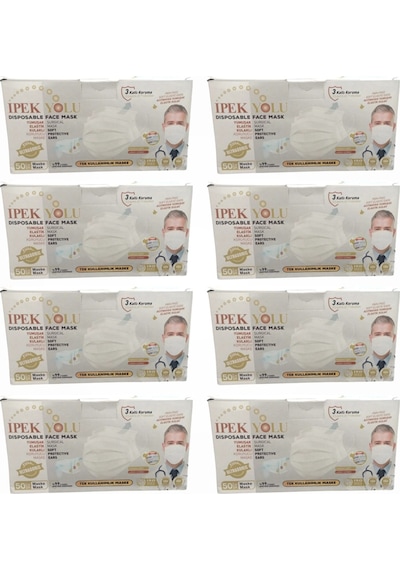 Tek Kullanımlık Maske 3 Katlı Telli Meltblownlu 50'li Kutu - Beyaz X 8 Kutu