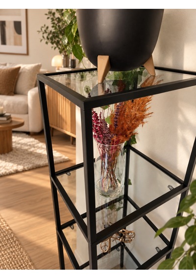 Teknor Siyah Çerçeveli Füme Cam Modern Salon Kitaplığı 40 Cm