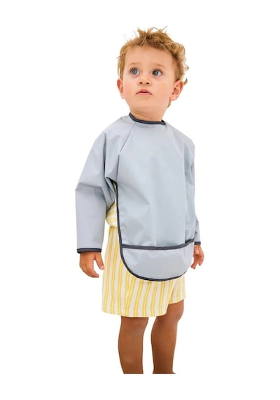 Uzun Kollu Leke Tutmaz Bebek Mama, Oyun Ve Aktivite Önlüğü Gri
