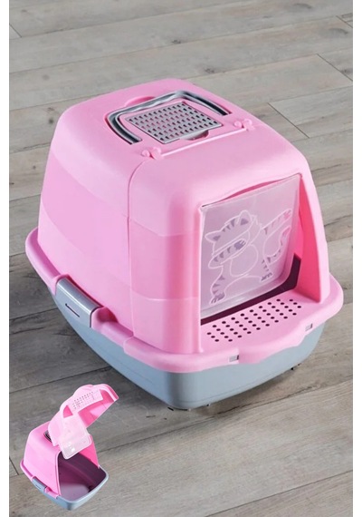 Kapalı Kedi Tuvaleti Kedi Figürlü Pembe