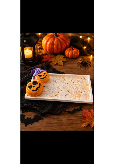 Halloween Temalı Tabak Sunumluk Beyaz - Turuncu
