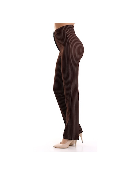 Winmoda34 Yüksek Bel Çimalı Palazzo Kumaş Pantolon Nevrulu Çizgili-kahve