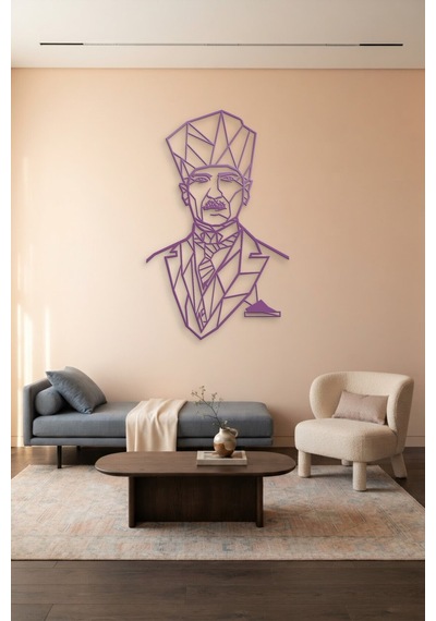 Atatürk Çizgi Metal Duvar Tablosu - Duvar Sanatı - Duvar Dekoru - Mor