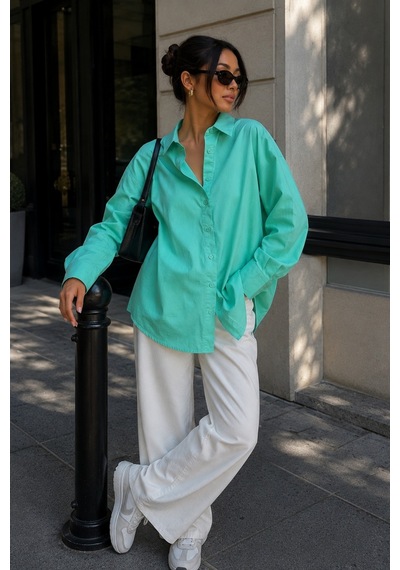 Seeh Turkuaz Oversize Basic Kadın Gömlek Sh268