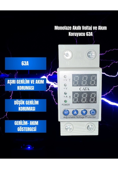 Cata Ct-9198 Monofaze Akıllı Voltaj Ve Akım Koruyucu 63a