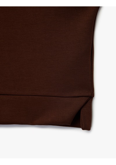 Koton Dik Yaka Uzun Kollu Modal Karışımlı Yarım Fermuarlı Crop Sweatshirt Kahverengi 6skg10224ak Kahve