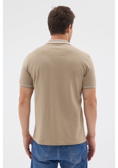 Bej Polo Yaka Pike Kısa Kol Slim Fit %100 Pamuk Tişört 1011260171 Koyu Bej