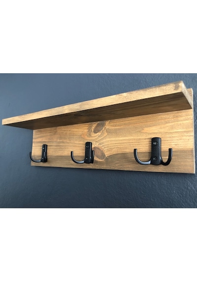O&Awood Doğal Ahşap Vestiyer, Dekoratif 3 Askılı Portmanto, Raflı Vintage (503246659)
