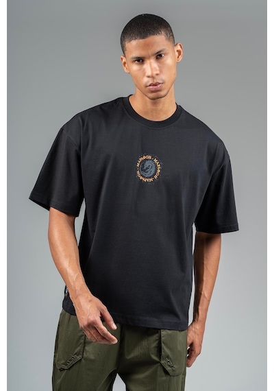 Maraton Sportswear Oversize Erkek Bisiklet Yaka Kısa Kol Basic Siyah T-shirt 23242-siyah