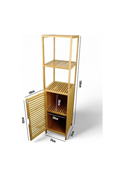 Digithome Bambu Tek Kapaklı 3 Raflı Çok Amaçlı Banyo Düzenleyici Organizer Dik Dolap Jwbw-5049