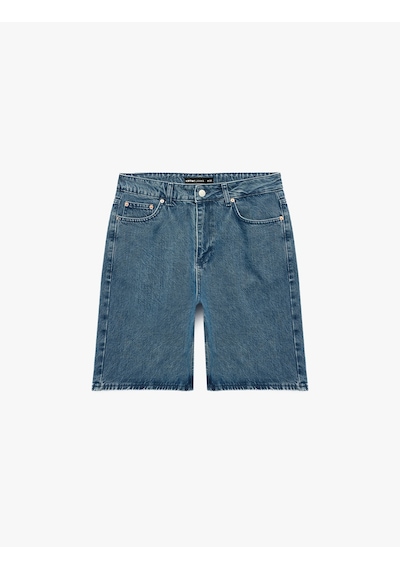 Koton Normal Bel Pamuklu Bermuda Straight Fit Jean Şort Orta İndigo 6sam40397nd