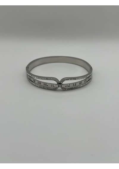 Arnes Jewelry Çelik Silver Roma Rakamlı Kelepçe Bileklik