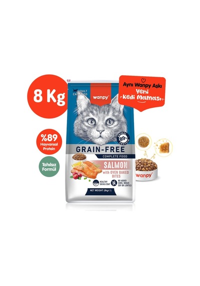 Wanpy Somon Balıklı Tahılsız Yetişkin Kedi Maması 8 Kg