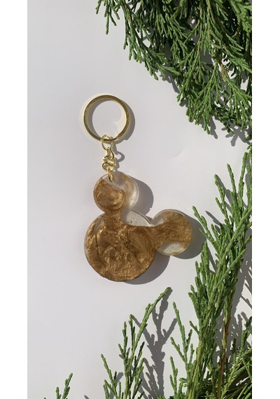 Şeffaf İçinde Gold Süslü Mickey Mouse Gold Aksesuarlı Anahtarlık
