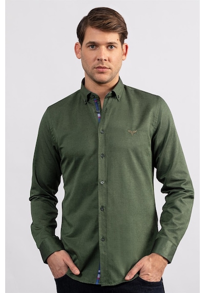 Tudors Slim Fit Dar Kesim Uzun Kol Erkek Gömlek-23464 Yeşil