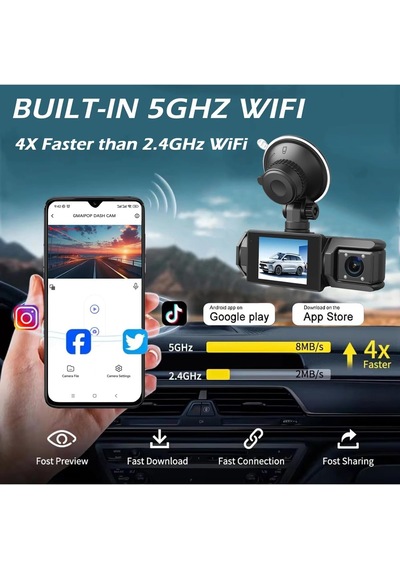 3 Kameralı Araç Dvr 360 Video Kayıt Cihazı, Ön + Sol + Sağ Dikiz Kamera, Arka Kameralı, Wifi Bb3dashcam