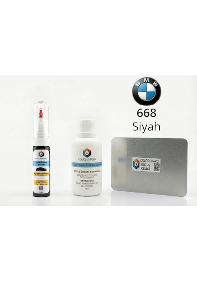 Bmw 668 Siyah Rötuş Seti - 2 Si 1 Arada İğne Ve Fırça Uçlu Şişe, Solüsyon Ve Rötuş Çeliği