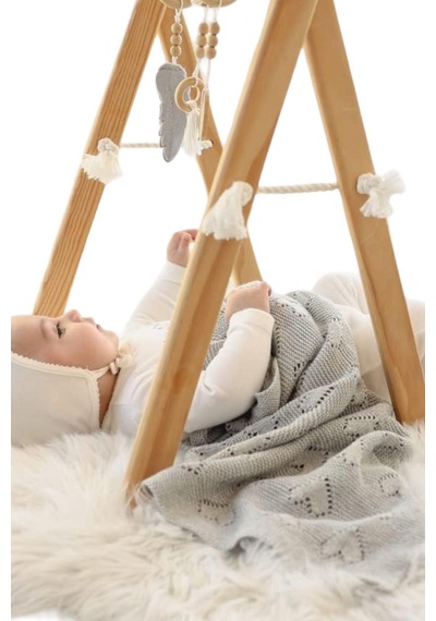 Kız Ve Erkek Bebek Için Triko Örgü Bebek Battaniyesi 85cm X85cm Basic Kalpler Gri Gri