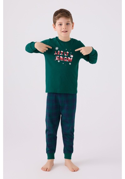 Arnetta 3131 Garson Noel Let İt Snow Erkek Çocuk Yeşil Uzun Kol Pijama Takım 001