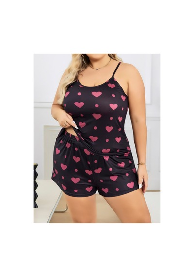 Lily Bianca Nightwear Büyük Kiraz Desenli Askılı Ve Şortlu Büyük Beden Penye Gecelik Siyah Lily Bianca Nightwear Büyük Kiraz Desenli Askılı Ve Şortlu Büyük Beden Penye Gecelik Siyah