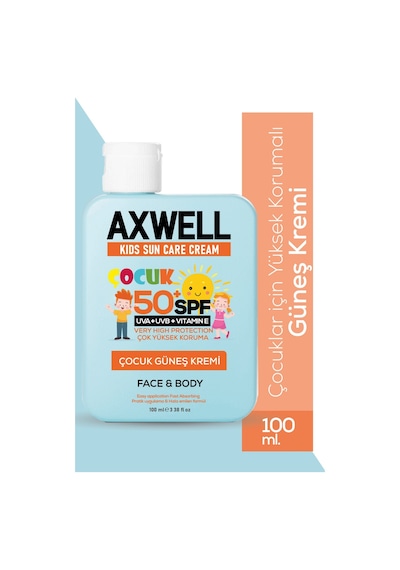 Axwell Kids Sun Cream Çocuk Güneş Kremi Çok Yüksek Koruma + Vitamin E SPF50+ 100 ML