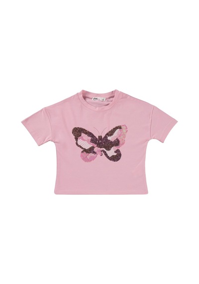 Civil Girls Kelebek Nakışlı 2-5 Yaş Takım - Pembe Pembe- Soft Pembe