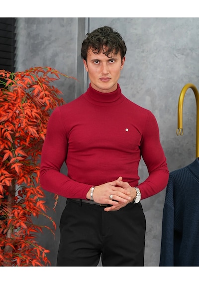 Modefendi Slim Fit İtalyan Kesim Tam Balıkçı Boğazlı Kazak Kırmızı