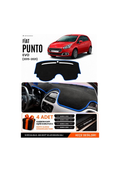 Fıat Punto Evo 2015-2021 Uyumlu Torpido Örtüsü, Torpido Kılıfı - Siyah Mavi