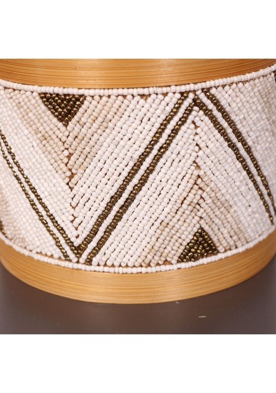 Bali Boncuklu Bambu Saklama Kutusu M 15x17 Cm Beyaz