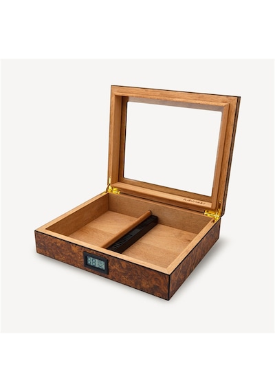 Lubinski Cedar Basic Camlı Puro Kutusu Humidor Slim Dijital Kahve 15s