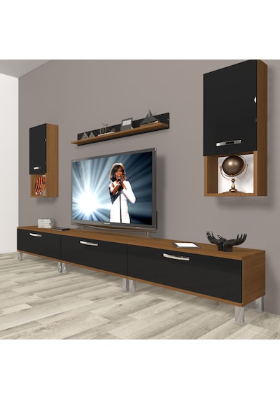 Decoraktiv Eko 270da Mdf Krom Ayaklı Tv Ünitesi Tv Sehpası Ceviz - Siyah