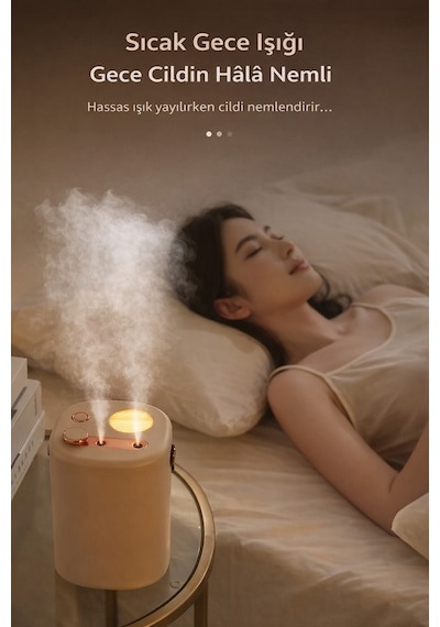 Exenar - Bej - Şarjlı Hava Nemlendirici 1,2 Litre Kablosuz Buhar Makinesi Led Işık Aroma Difüzörü Sesiz Nemlendirme