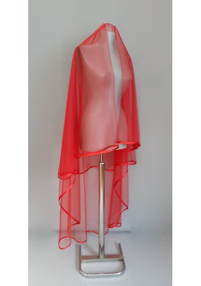 Suzanna Moda Kırmızı Uzun Hayal Tül 1.50cm Boy Saten Biyeli 2 Kat Kına Duvağı