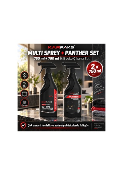 Multi Sprey + Panther 2x750 Ml Leke Çıkarıcı Set Halı Koltuk Kumaş Araç İçi Çok Amaçlı Temizleyici