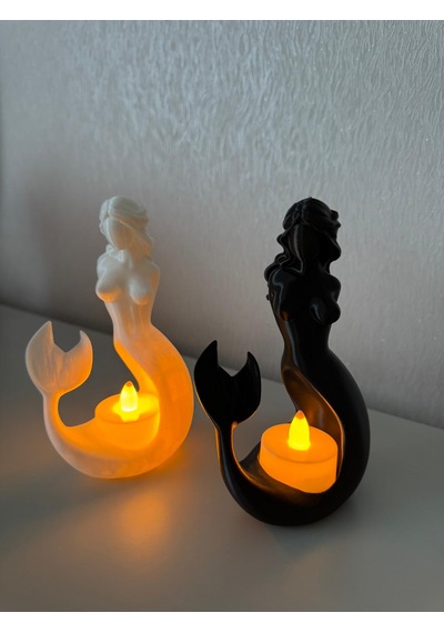 Deniz Kızı Tealight Mumluk 2 Li Siyah Beyaz Dekoratif Figür Ev Ofis Masaüstü Aksesuarı