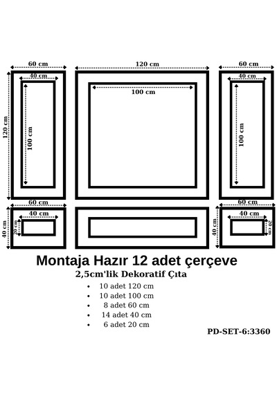 Montaja Hazır 12 Adet Çerçeve 2,5 Cm'lik Pd-set-6: 3360