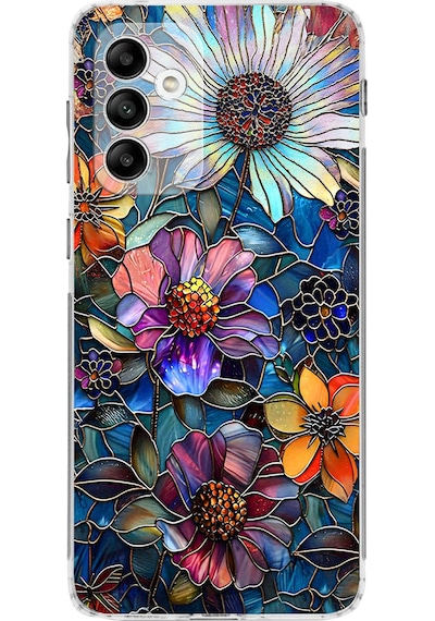 Printify Samsung Galaxy M13 İle Uyumlu Vitray Mücevher Flora Tasarımlı Şeffaf Silikon Kılıf Şeffaf