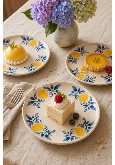 Limon 6 Lı 20 Cm Seramik Pasta Ve Servis Tabağı Seti Beyaz