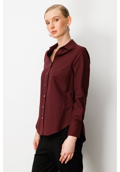 Ekol Kadın Polo Yaka Pamuklu Gömlek 3049 Bordo Bordo