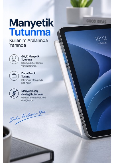 Viso Pen Stpvs-001 Kapasitif Dokunmatik Kalem, Tablet Ve Telefon Uyumlu, Usb-c Şarjlı, 2 Yedek Uçlu Beyaz