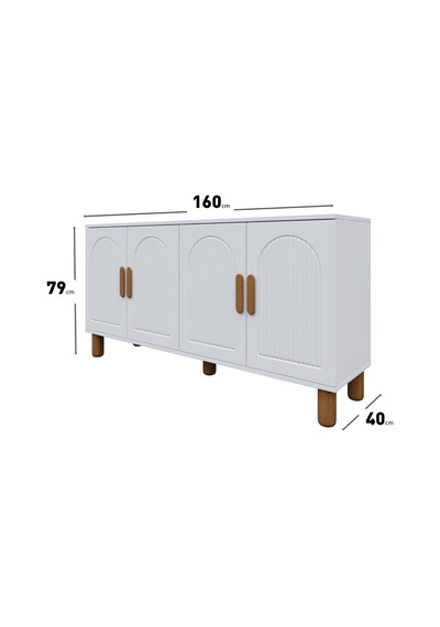 Elysia Bohem Konsol 4 Kapaklı Mdf Mebran Kapak 160 Cm Modern Salon Konsolu Beyaz