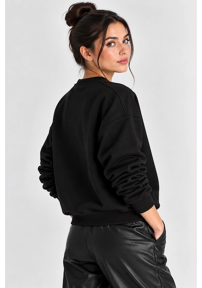 Mevese Kadın Rahat Kesim Teddy Ayıcık Nakış Detaylı Sweatshirt- Siyah