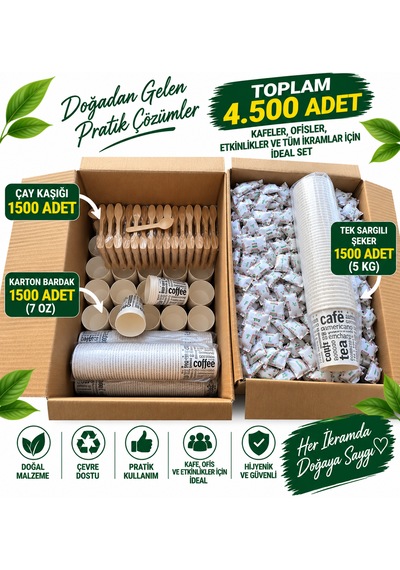 Karton Bardak Çay Kaşık Sargılı Şeker Süper Set 1500+1500+1500 Adet Diğer